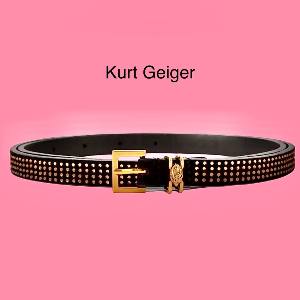 Kurt Geiger RP$130 NWT Shoreditch Belt Black suede w/ Gold Crystal Studs